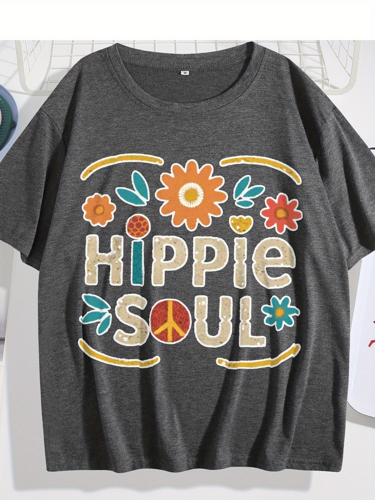 Hippie Soul Boho Graphic Tee Women Vintage Floral Print Festival Casual Comfortable Blend T-Shirt 5 Colors S-XXL