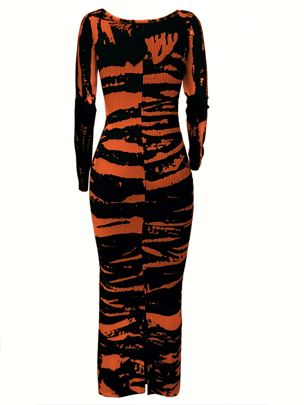 Tie-Dye Bodycon Maxi Dress Women Long Sleeve Ankle Length Contrasting Print Figure-Hugging Sexy Elegant Long Dress