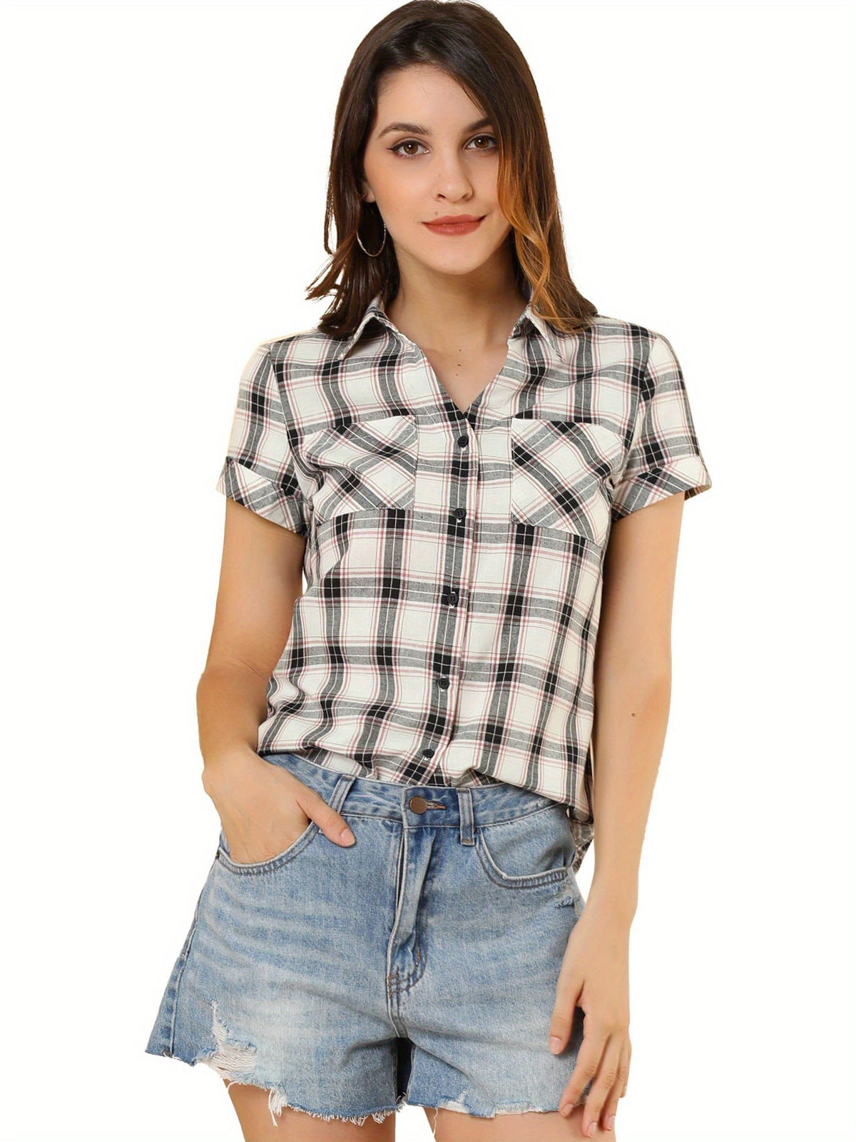 Western Plaid Button Shirt for Women | Classic Flannel Checkered Long Sleeve Top | Casual Country Style Blouse | Machine Washable Women's Plaid Shirt