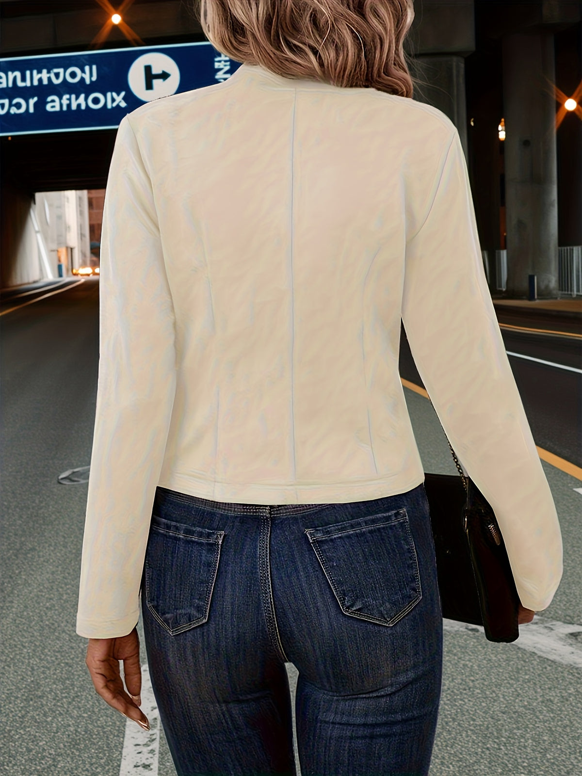 Women's Vintage Double Breasted Jacket Long Sleeve Woven Outwear Elegant Coat Spring Fall S-XXL