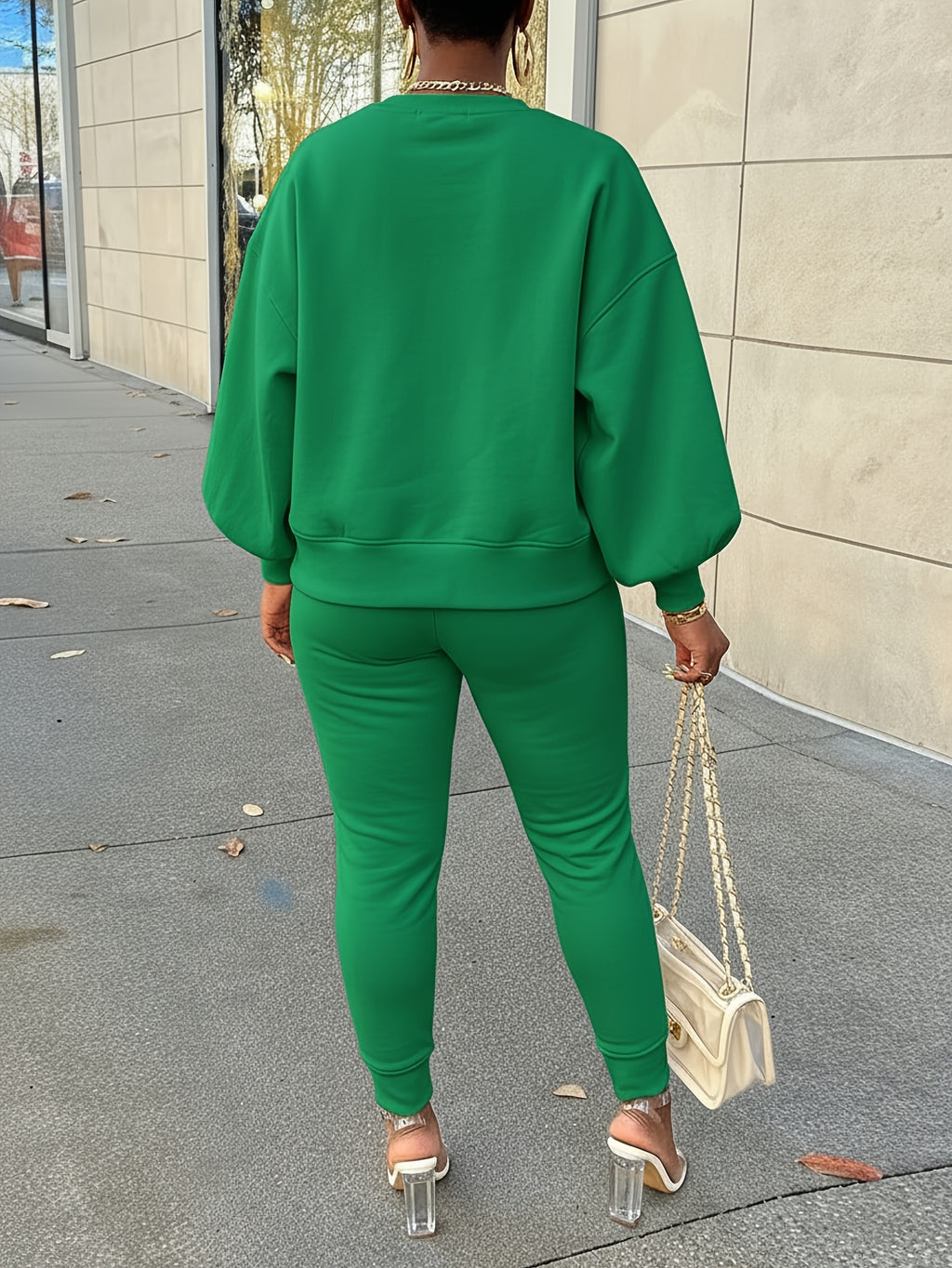 2pcs Lantern Sleeve Sweatshirt & Sweatpants Set Women Casual Sweet Cool Tracksuit Jogger Outfit Everyday Loungewear S-XXL