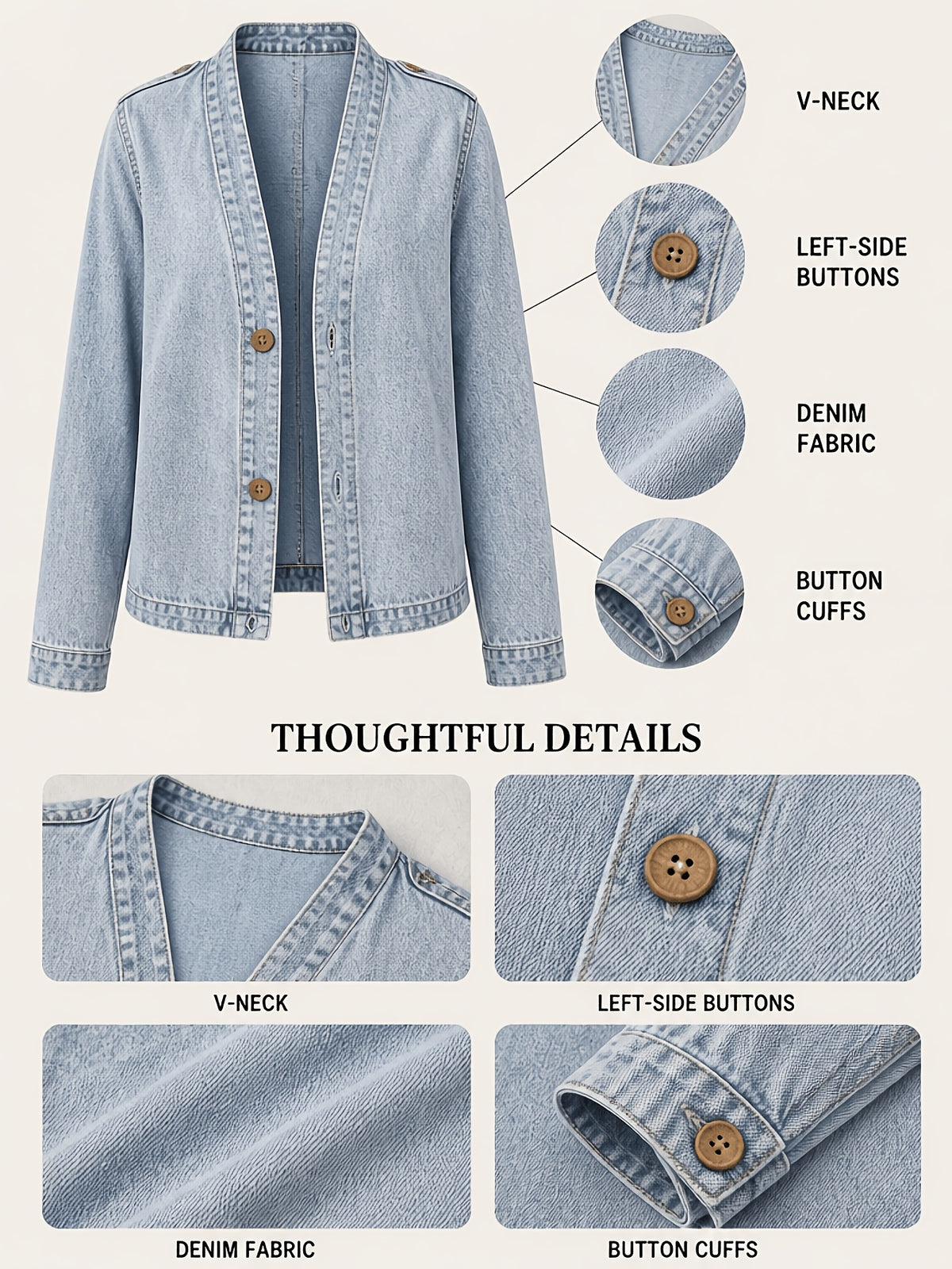 Denim Cardigan Jacket Women Loose Slim Fit Casual Open Front Spring Commute Travel Daily Outerwear Light Blue