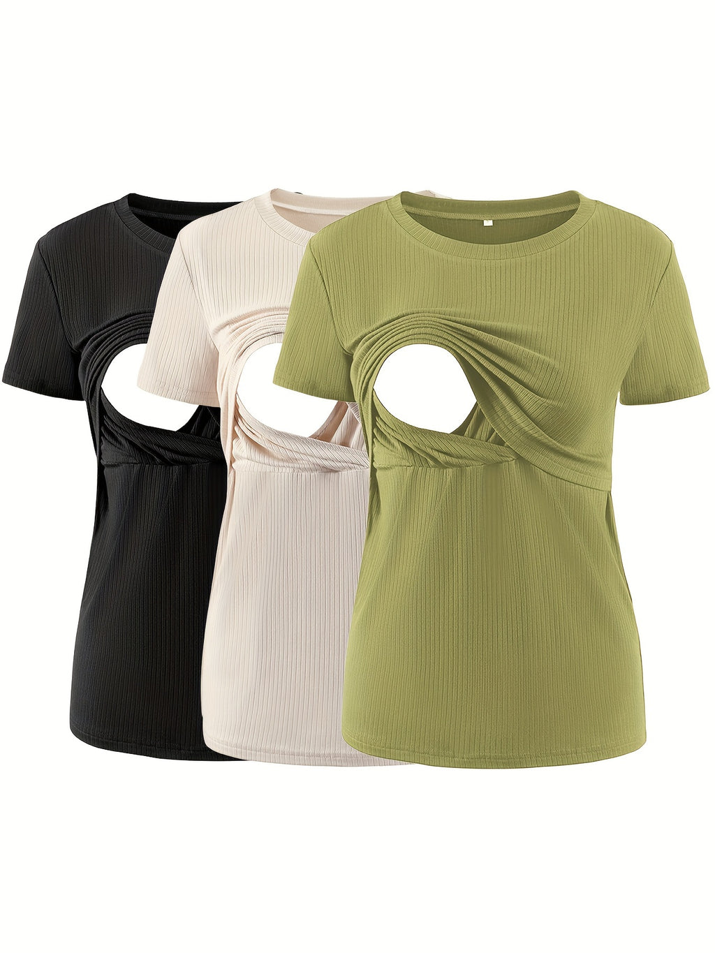 3-Pack Maternity Nursing T-Shirts for Women - Soft Rayon Spandex Breastfeeding Tops, Double Layer Short Sleeve Pregnancy Tee, Round Neck Postpartum Shirt, Sizes S-XL