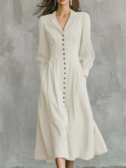Camel Maxi Dress Women Long Sleeve Single Breasted Lapel Collar Waist Defining Elegant Work Casual Fall Winter Woven