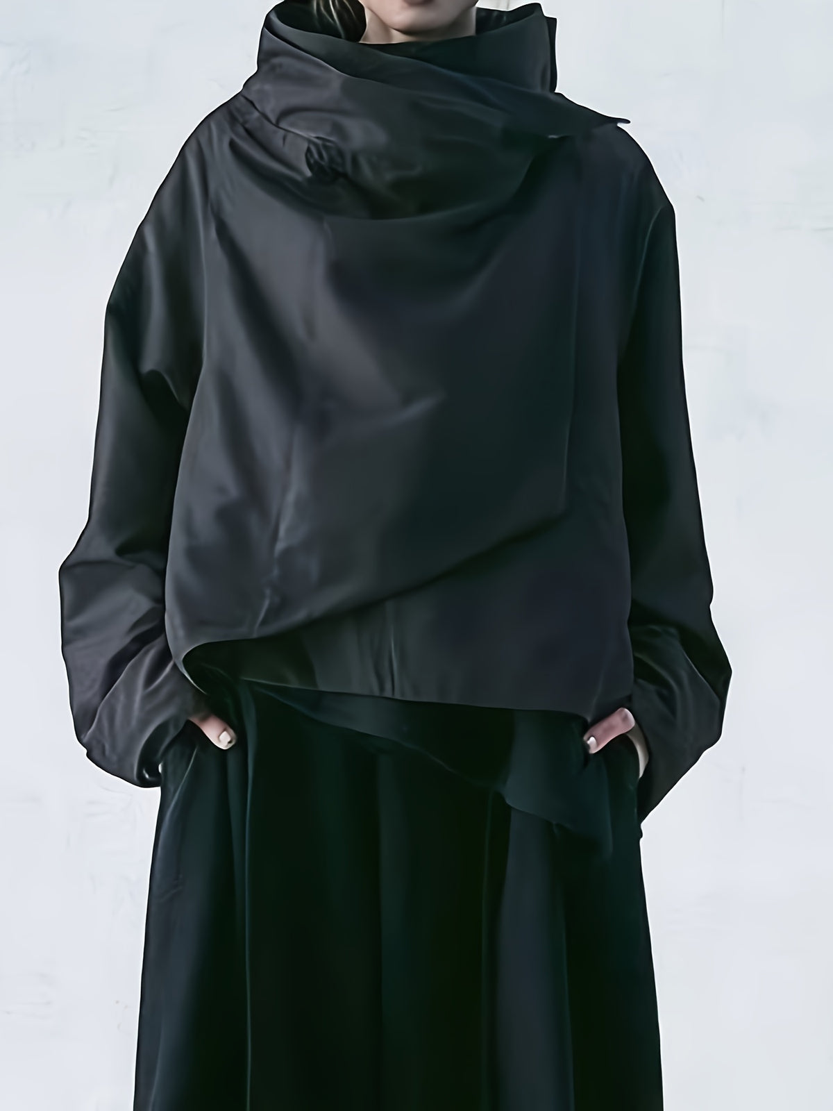 Solid Color Asymmetric Hem Loose Casual Jacket for Women Stand Collar Long Sleeve Coat Fall Winter Spring