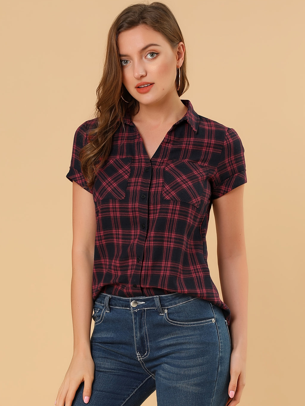 Western Plaid Button Shirt for Women | Classic Flannel Checkered Long Sleeve Top | Casual Country Style Blouse | Machine Washable Women's Plaid Shirt