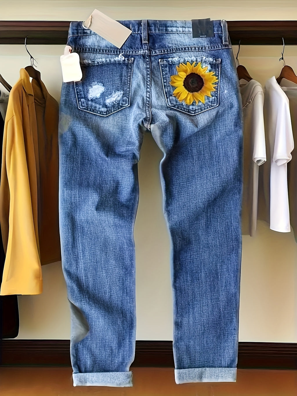 Floral Print Denim Jeans Women Slim Fit Stretchy Vibrant Flower Design Elegant Casual Spring Fall Jeans S-XXL