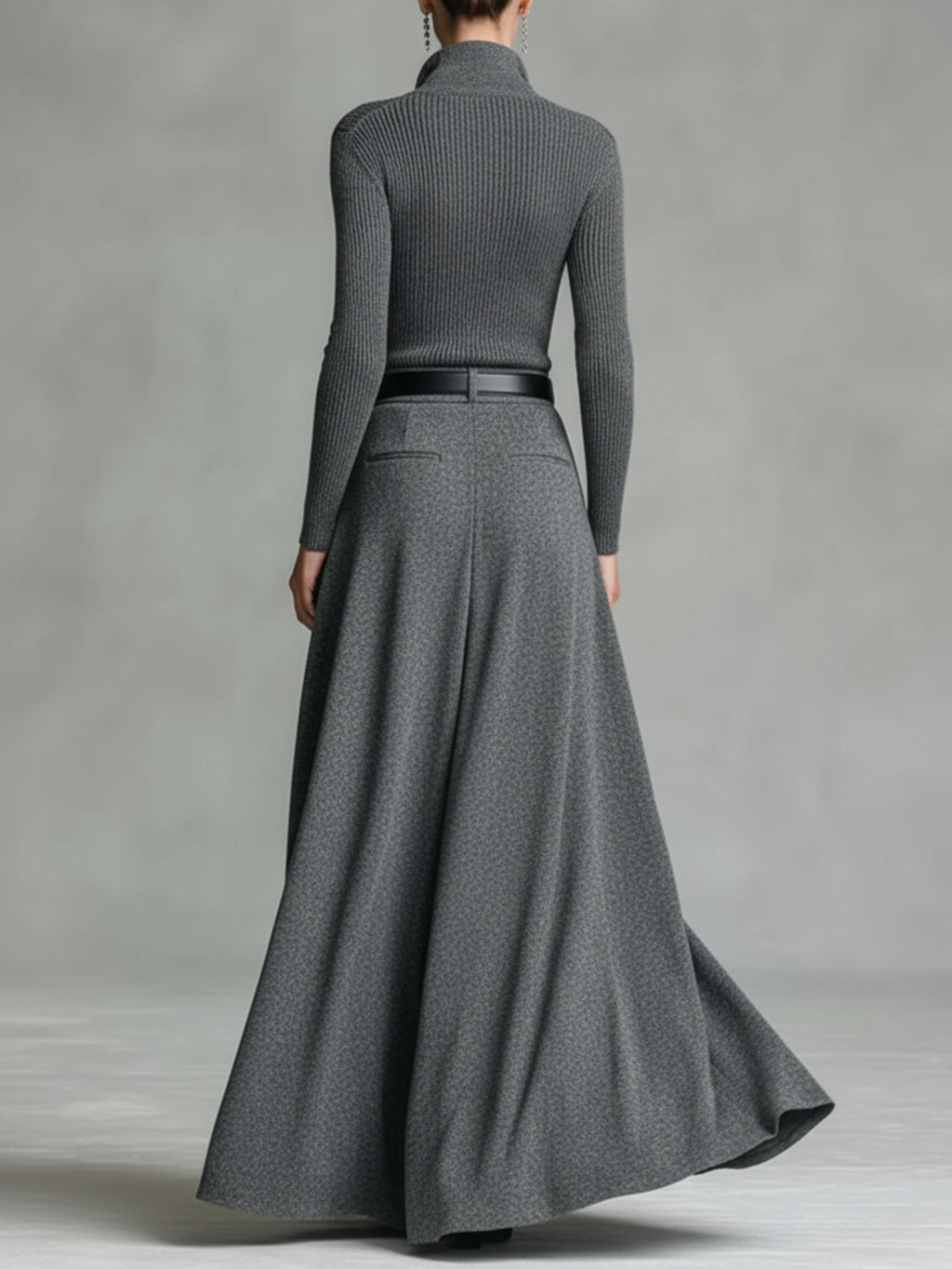Ribbed Top Draped Wide-Leg Long Skirt 2pcs Set Women Relaxed Luxurious Casual Chic Citywalk Gathering Spring Summer All-Season Grey Outfit M-XXL