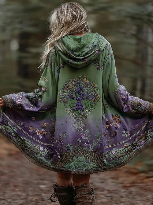 Bohemian Tree of Life Gradient Cardigan Women Hooded Oversized Printed Coat Boho Forest Vacation Photoshoot S-XXL