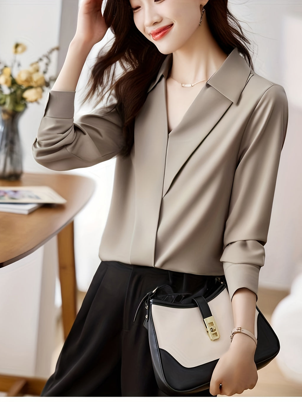 Satin Lapel Blouse Women Faux Silk Solid Color Long Sleeve Cardigan Button Shirt Elegant Casual Office Top S M L XL XXL