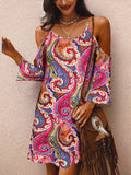 Off-Shoulder Paisley Print Dress for Women Boho Floral Stretchy Fitted Spring Summer Vacation Birthday Elegant Bohemian Midi Dress Machine Washable