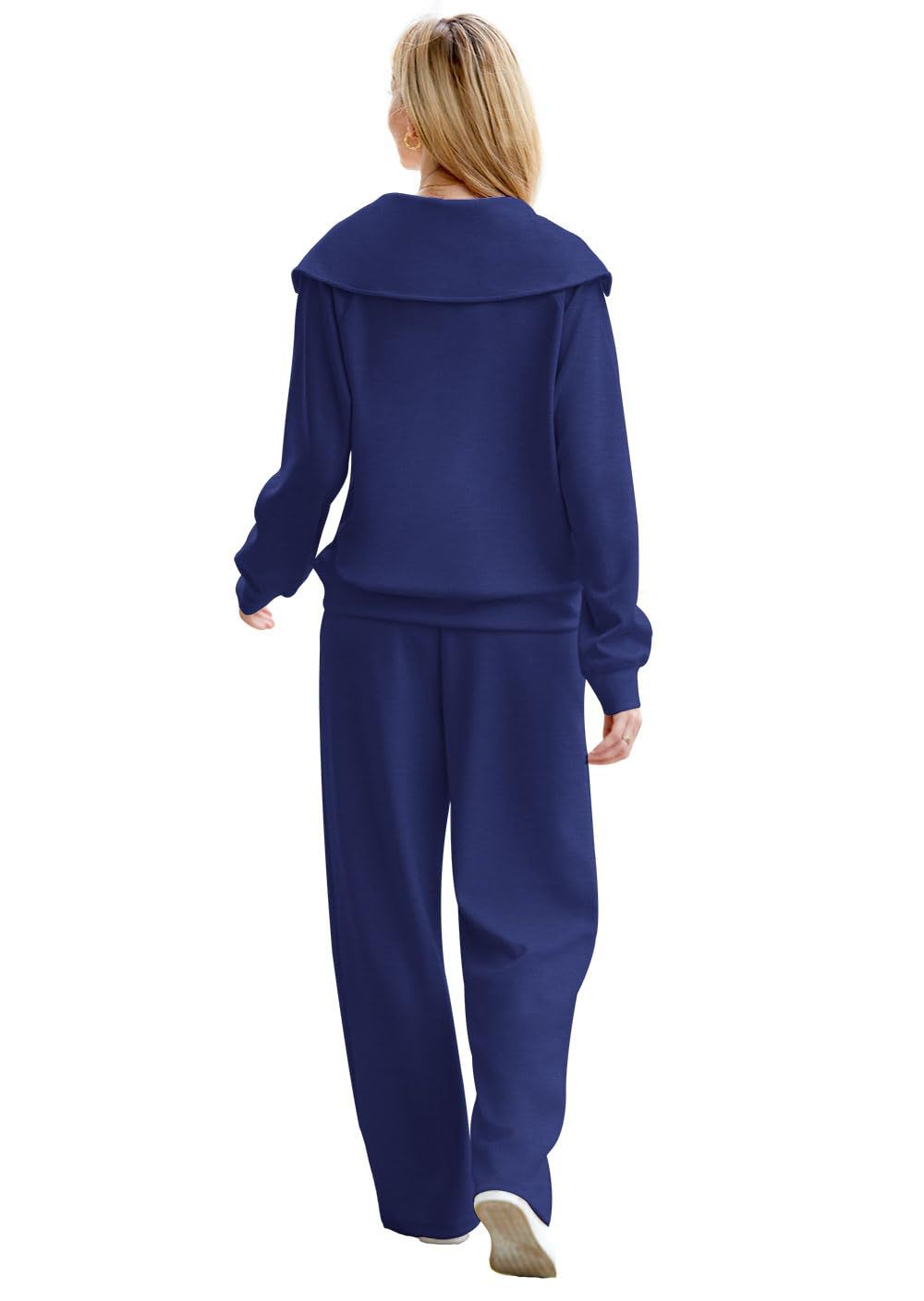Zipper Sweatshirt Wide-Leg Pants 2 Piece Set Women Casual Tracksuit Outfit for Spring Fall - Loose Fit Jogger Co-ord Set