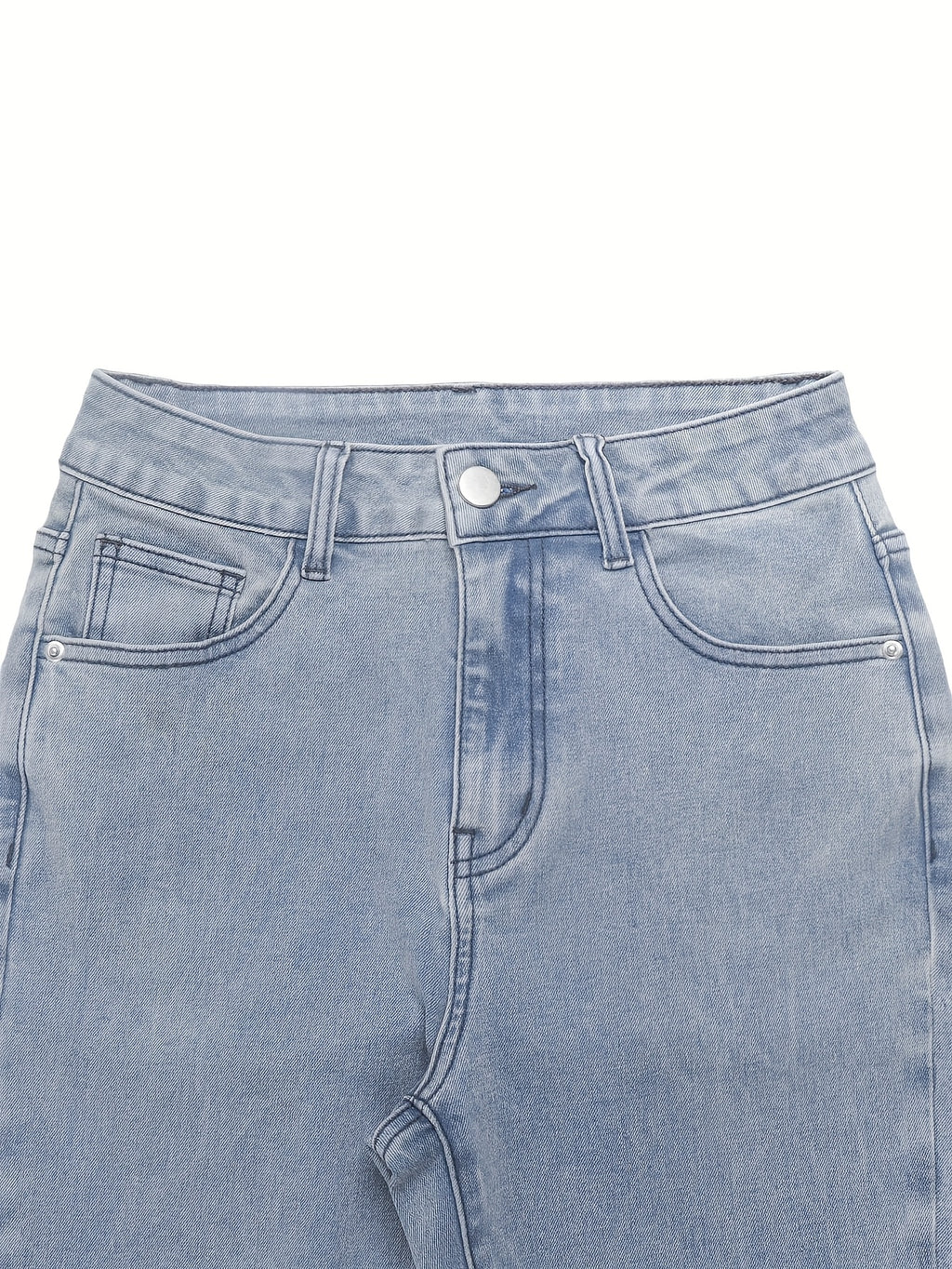 High Waist Stretch Flare Jeans Women Wide Leg Pants with Pockets – Solid Color Street Style, All-Season Comfortable Denim, Machine Washable