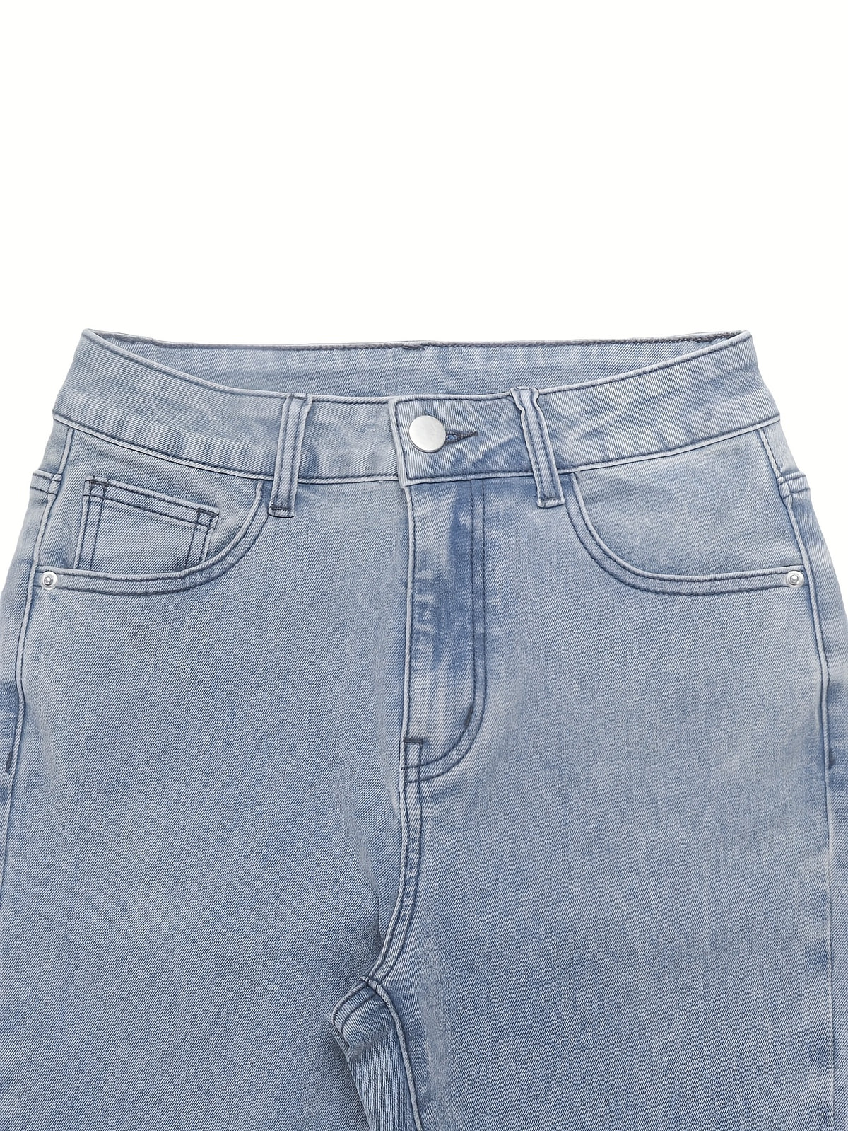 High Waist Stretch Flare Jeans Women Wide Leg Pants with Pockets – Solid Color Street Style, All-Season Comfortable Denim, Machine Washable