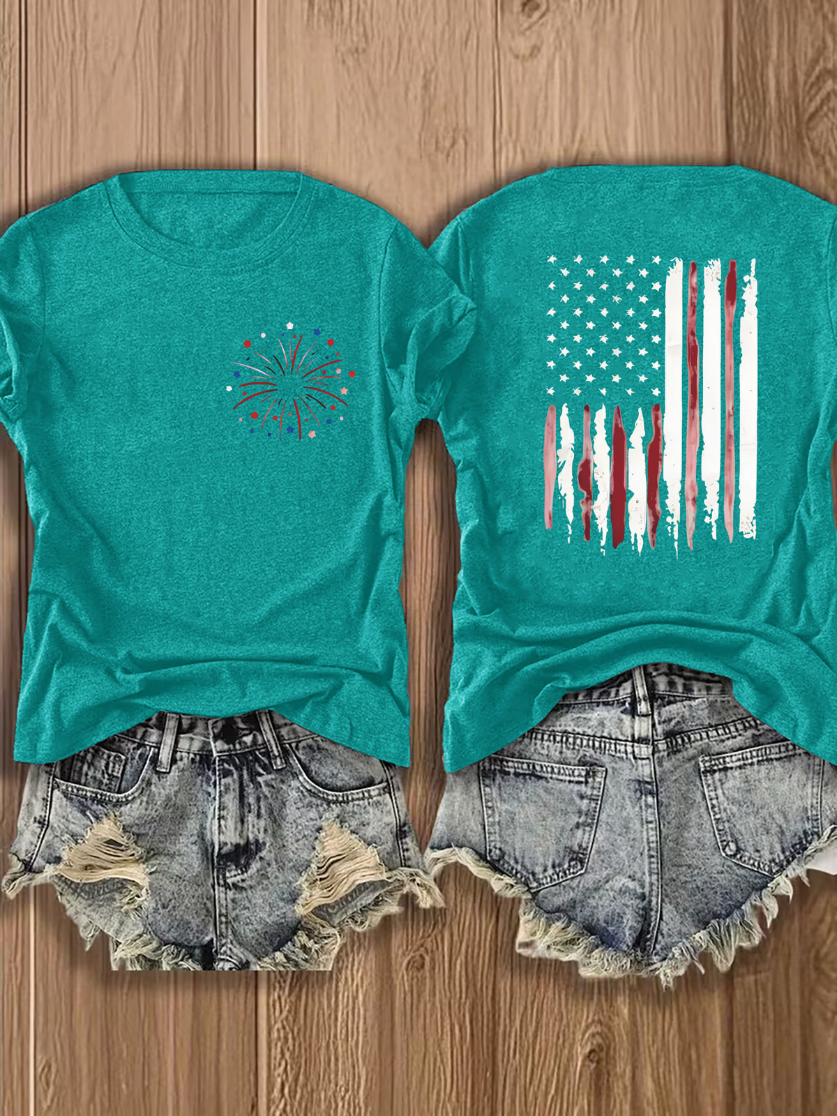 American Flag Print T-Shirt Women Patriotic Graphic Tee Short Sleeve Crew Neck | Fireworks USA Print Lightweight Breathable Top for 4th of July Summer Daily Wear