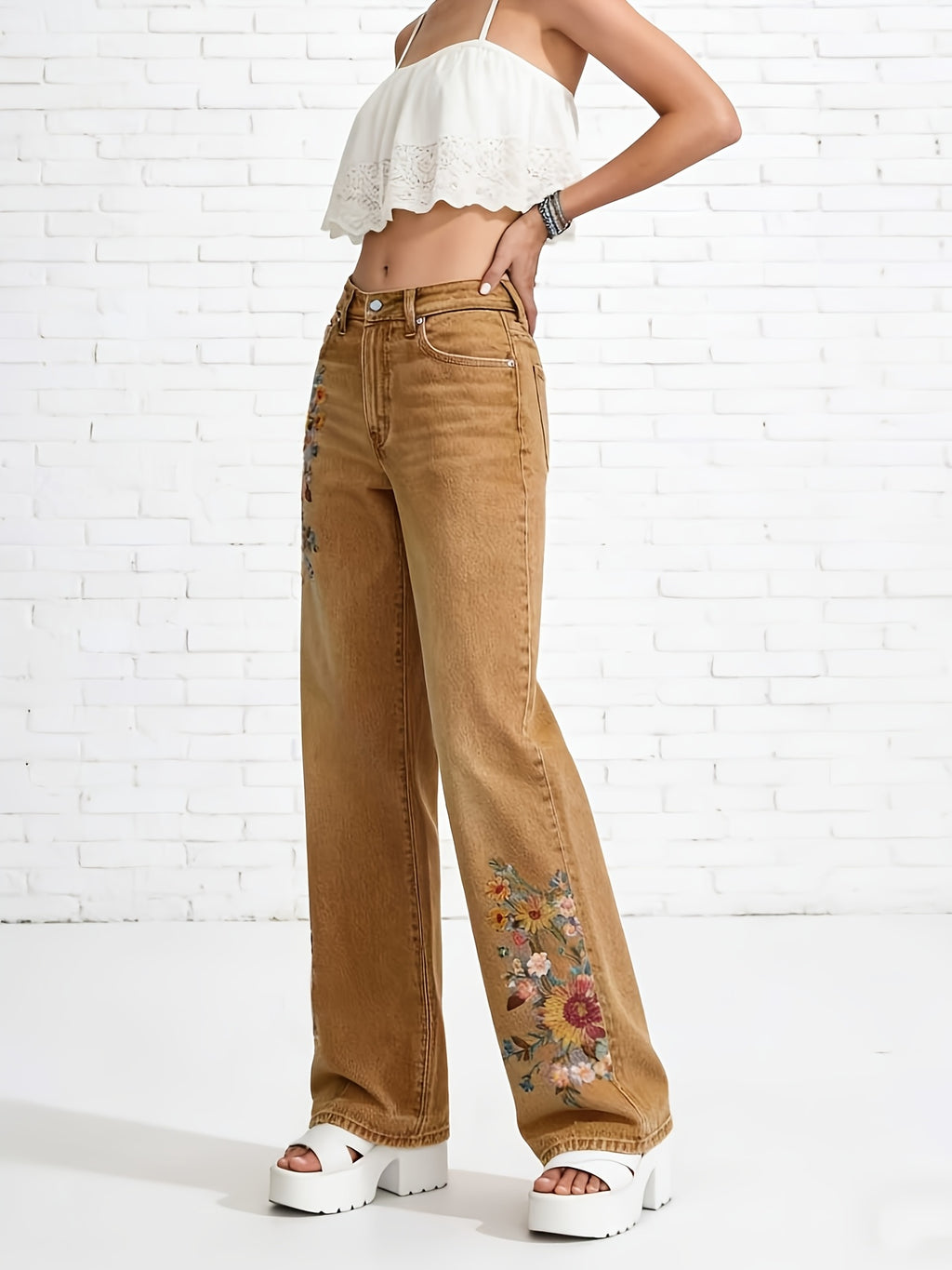 Women's High-Waisted Light Wash Stretch Straight Jeans Machine Washable Casual Pants Multi-Color S-XXL