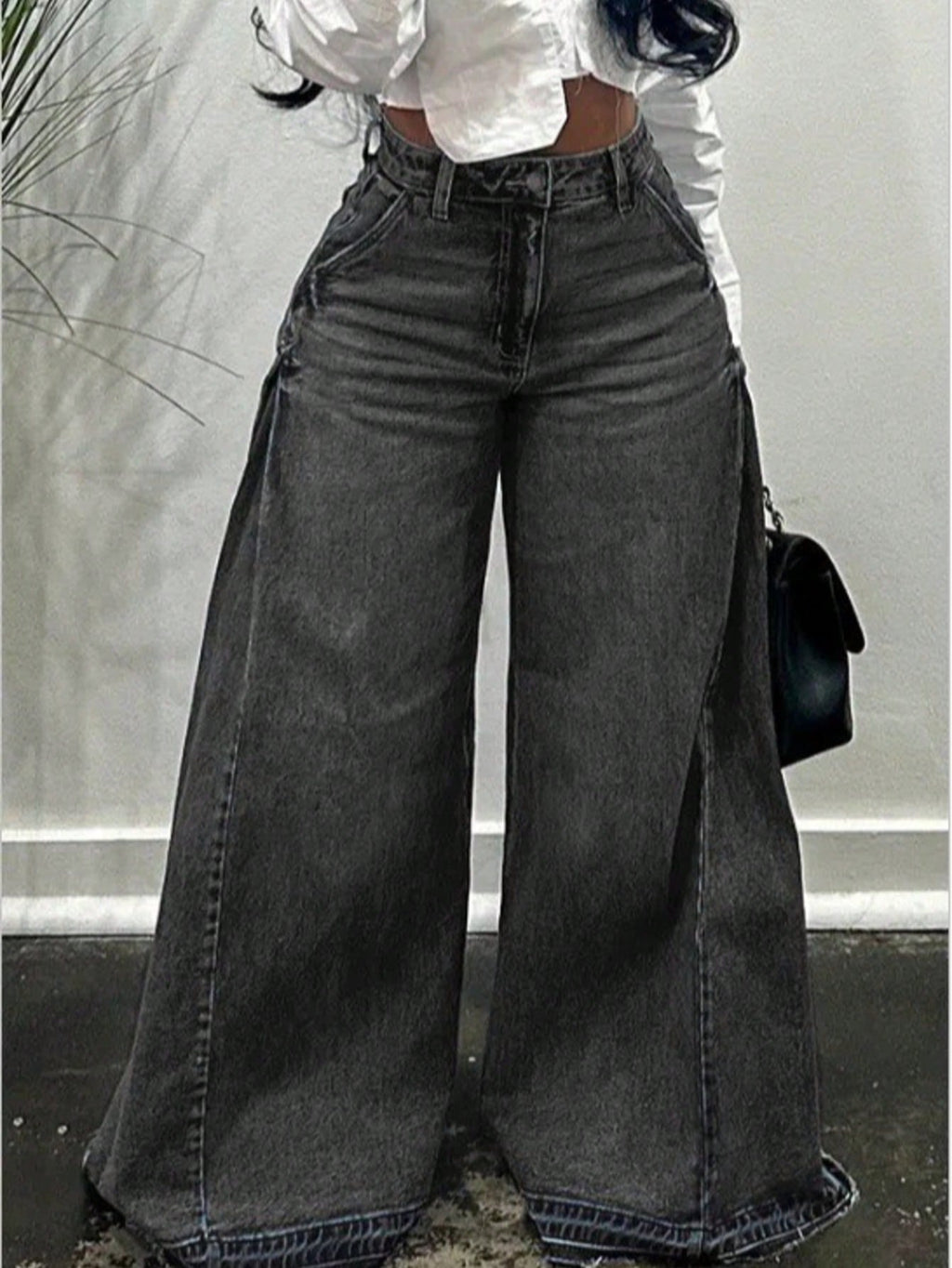 Wide Leg Jeans Women High Waist Flared Denim Pants Baggy Loose Fit Frayed Raw Hem Casual Streetwear All-Season S-XXL