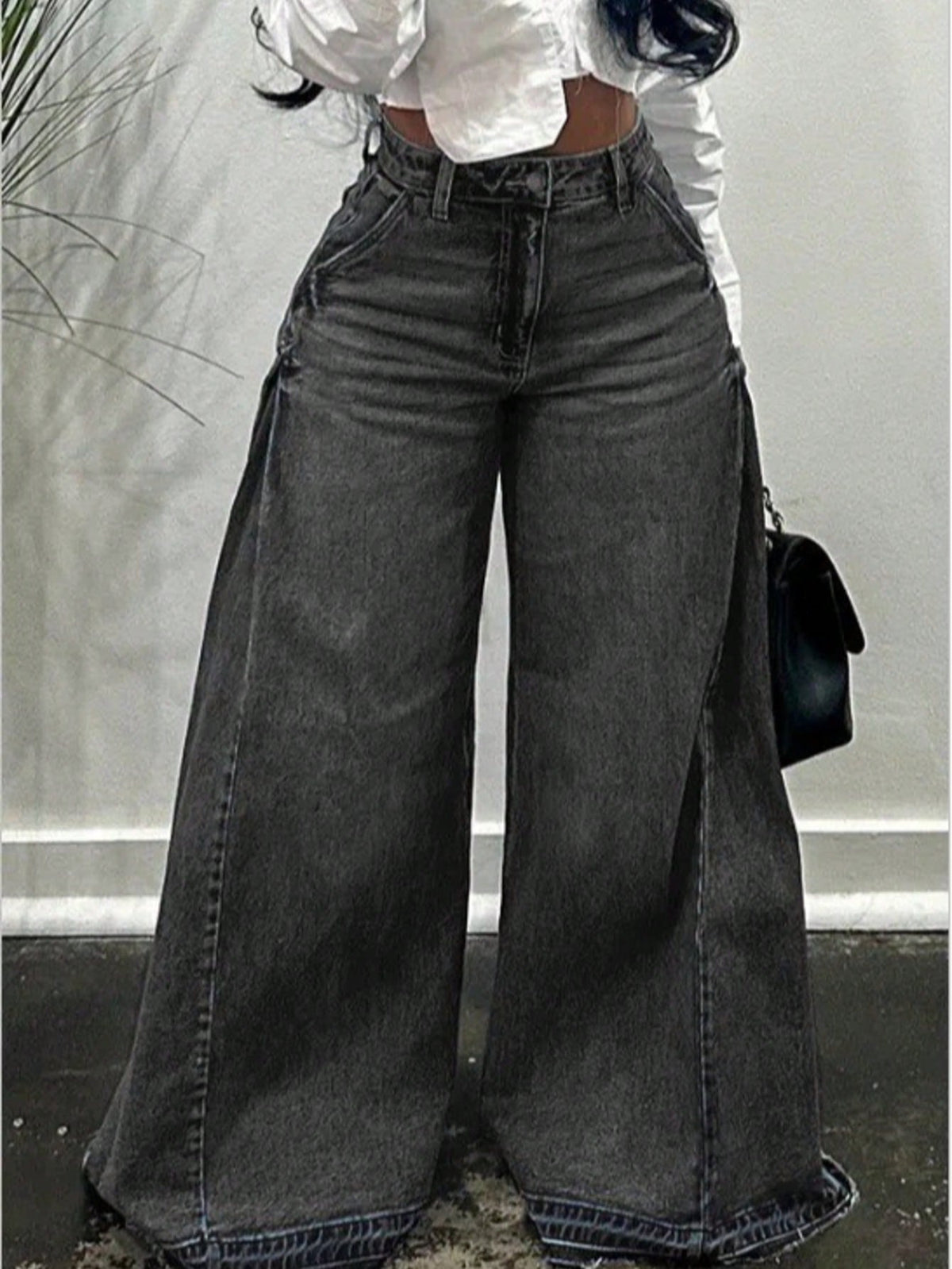Wide Leg Jeans Women High Waist Flared Denim Pants Baggy Loose Fit Frayed Raw Hem Casual Streetwear All-Season S-XXL