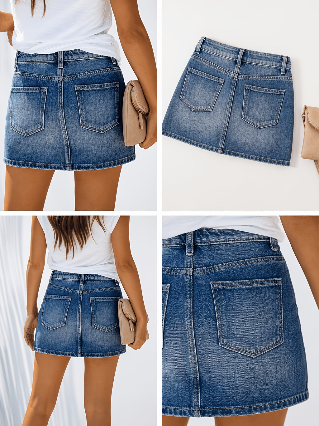 Women's High-Waisted Stretch Denim Skort Vintage Blue Summer Hot Pants Skirt Casual Streetwear