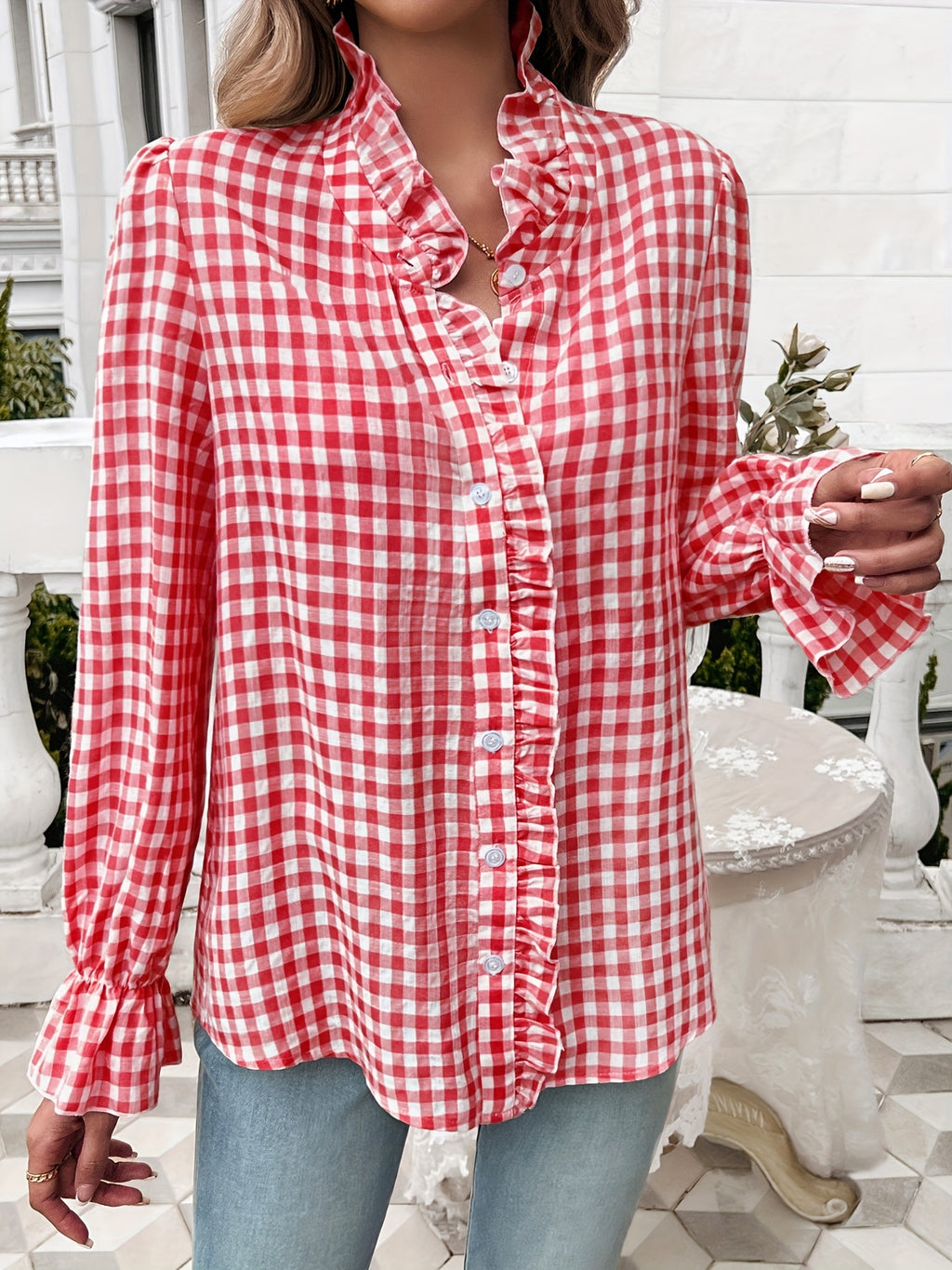 Women's Professional Business Blouse French Contrast Button-Down Shirt Fall Winter Office Top