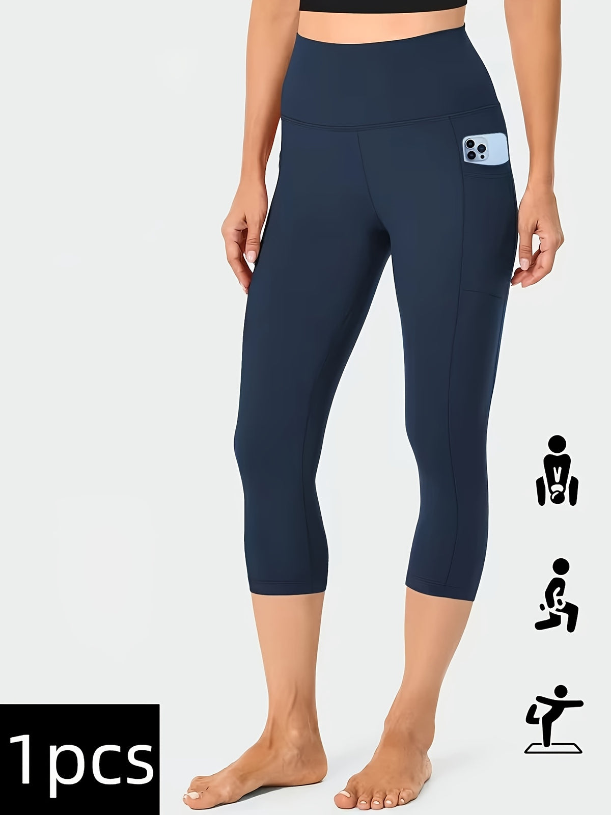 High Waist Capri Leggings with Pockets Women 4-Way Stretch Gray Workout Pants M-XXL Spring Summer Fall