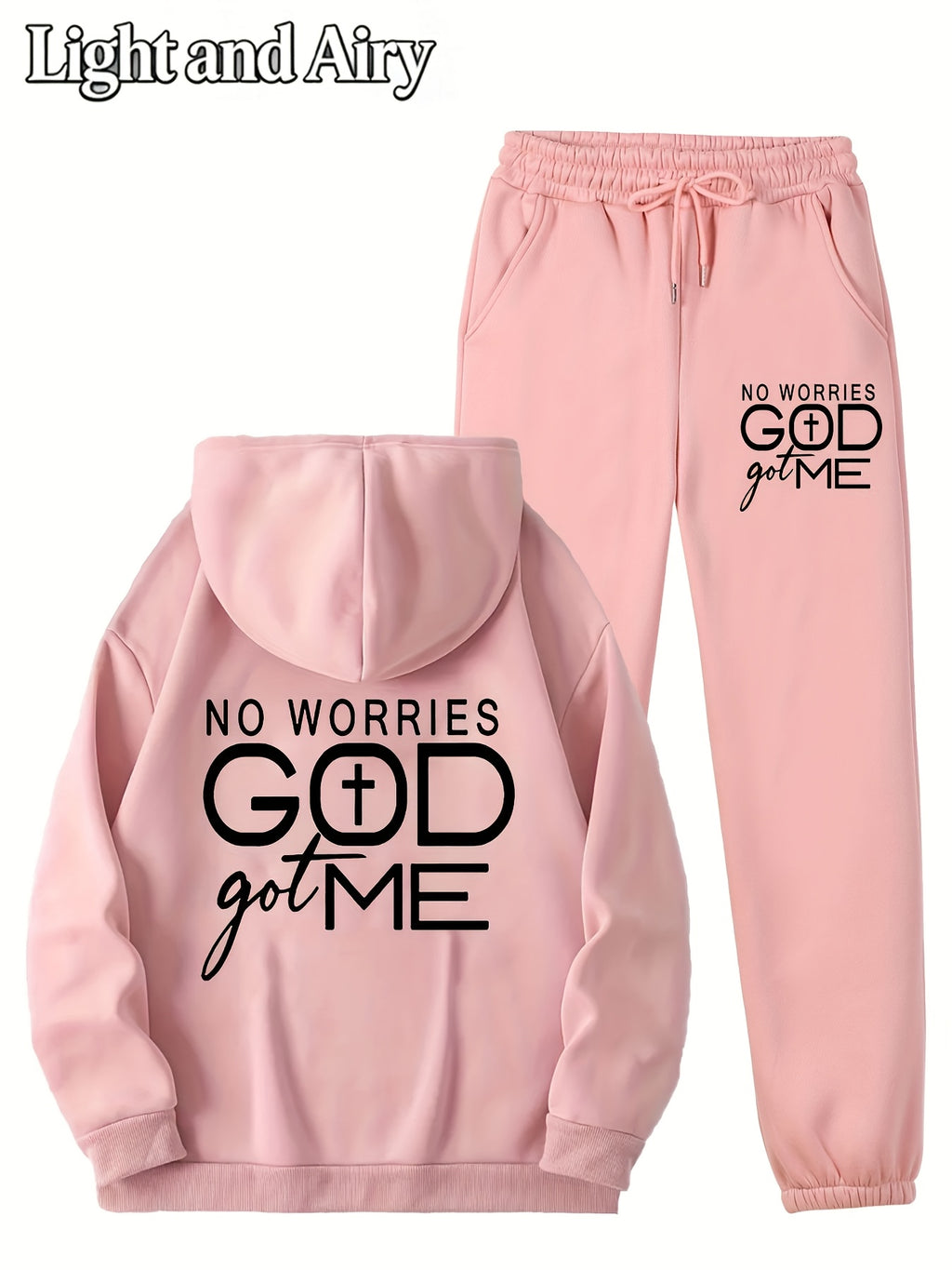 No Worries God Got Me Hoodie and Sweatpants Set Women 2 Piece Christian Jogger Tracksuit - Graphic Print Fall Loungewear Outfit