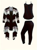 3-Piece Printed Cardigan Set Women Jacket Vest Casual Pants Daily Outfit Matching Set