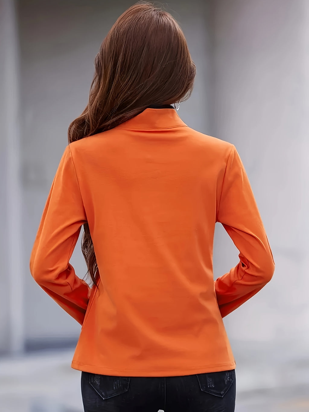 Zipper Collar Blouse Women Elegant Metal Zipper Accent Solid Color Stretchy Casual Formal Spring Summer Top S M L XL XXL