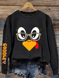Thanksgiving Sweatshirt Women Funny Turkey Gobble Graphic Round Neck Long Sleeve Holiday Party Casual Pullover Black Green Fall Winter