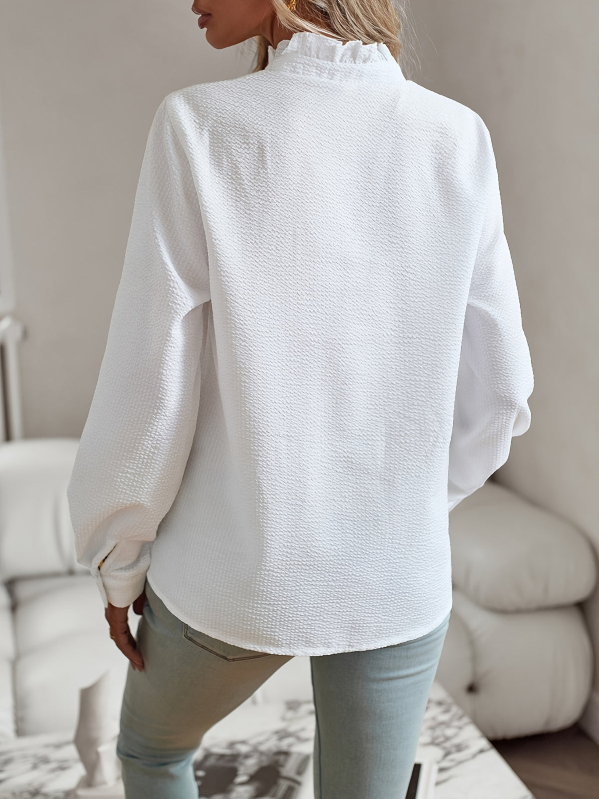 Women's Ruffle Button Lace Long Sleeve Blouse Shirt Collar Solid Color Machine Washable All Season Casual Formal Top
