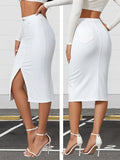 White High Waist Slit Maxi Skirt for Women Stretchy Elegant Long Skirt with Side Slit Casual Spring Summer Fall Slim Fit Flattering XS-XL