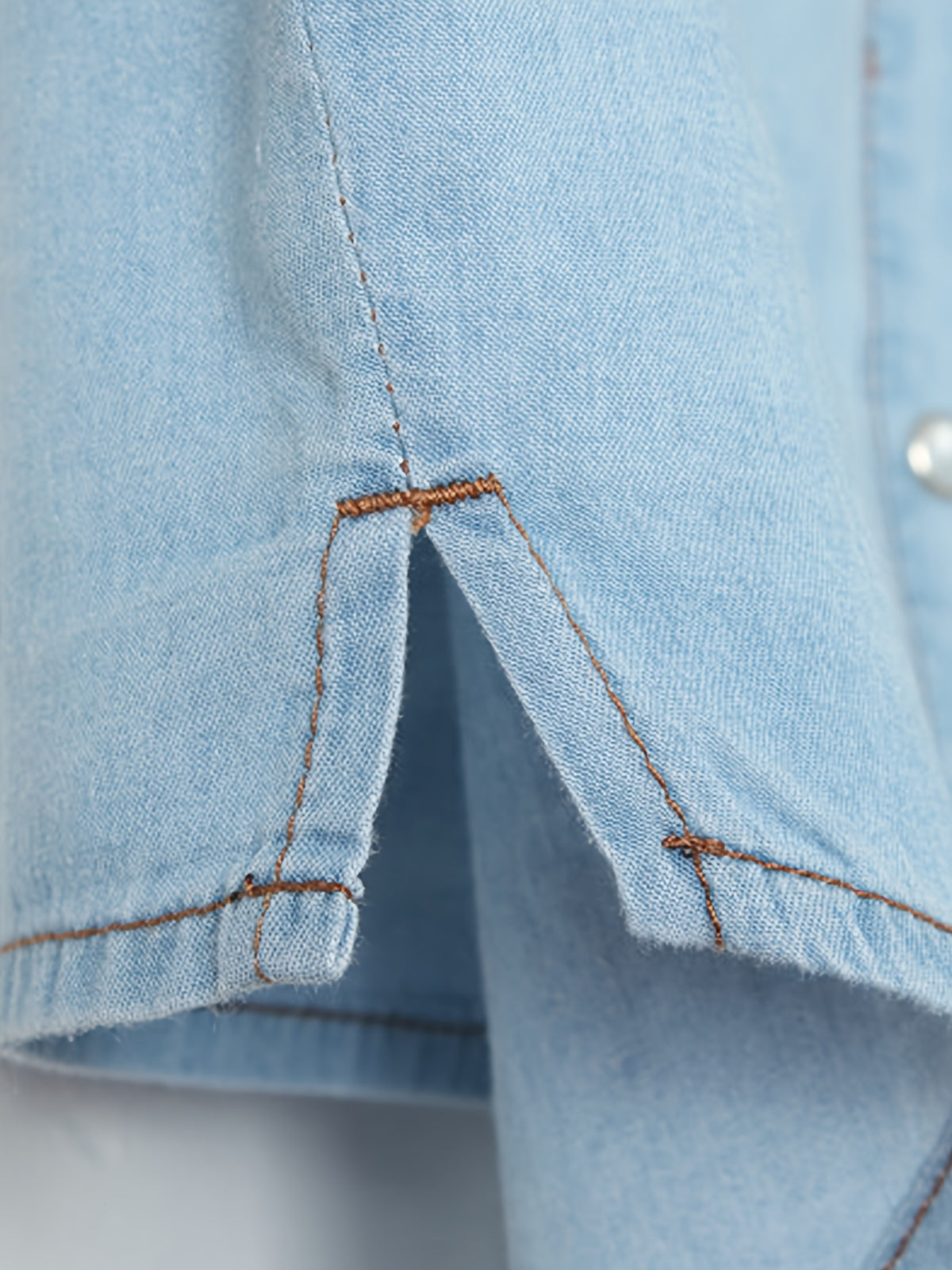 Women's Roll-Up 3/4 Sleeve Tie Front Knot Shirt Chambray Denim Crop Top Button Detail White Blue XS-XXL