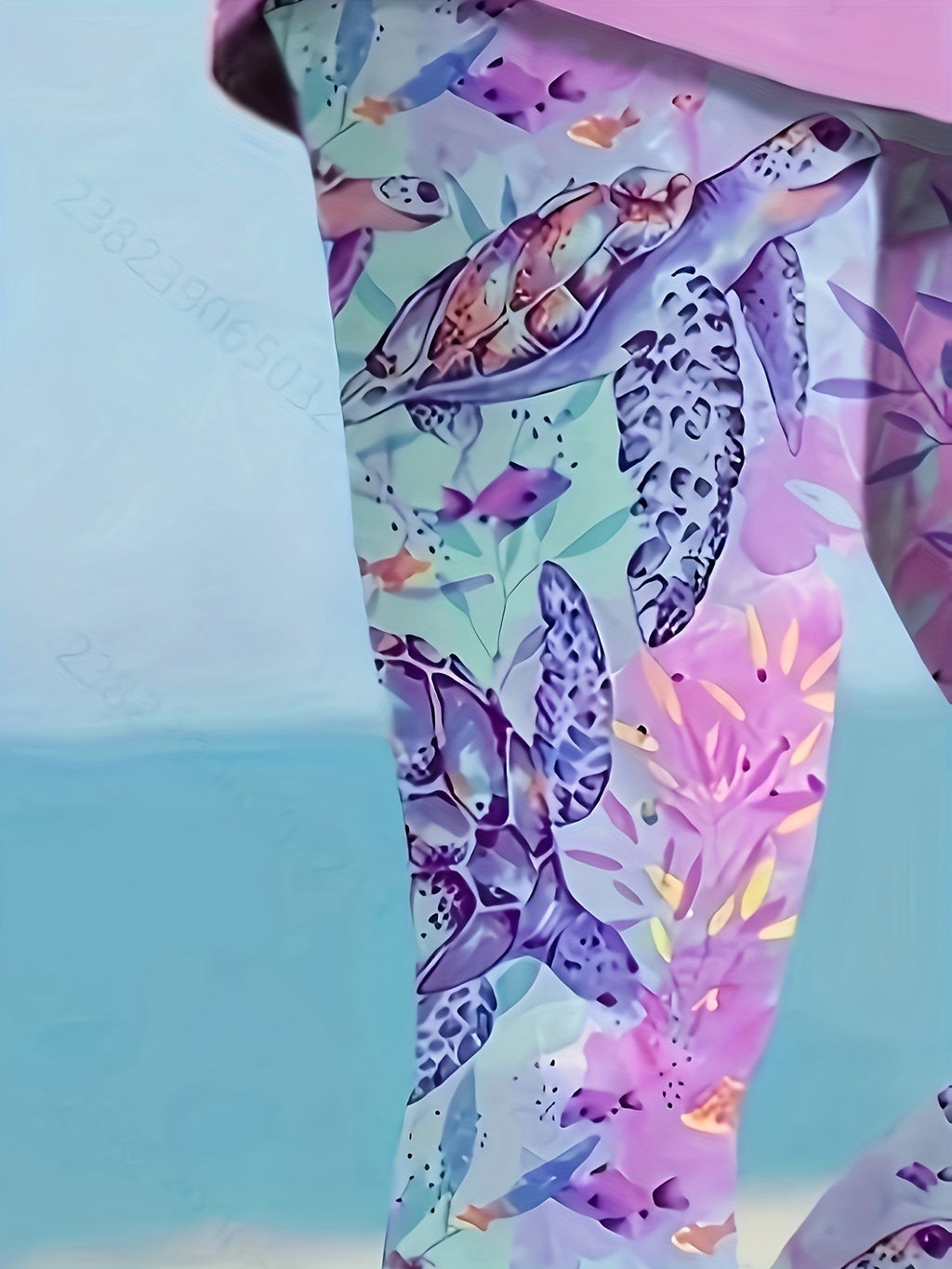 Women's Tropical Sea Turtle Print Leggings Stretchy Non-See Through Purple Pink Oceanic Colors Beach Casual Printed Pants