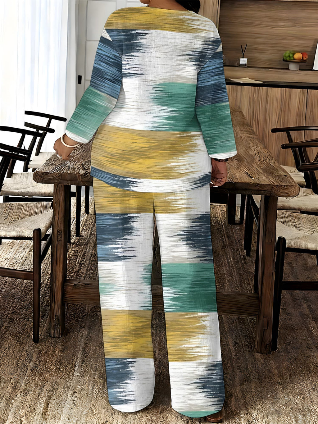 V-Neck Long Sleeve Printed Shirt Pants 2pcs Set Women Floral Digital Print Elastic Waist Casual Loungewear Spring Summer Two-Piece Outfit 15 Colors S-XXL