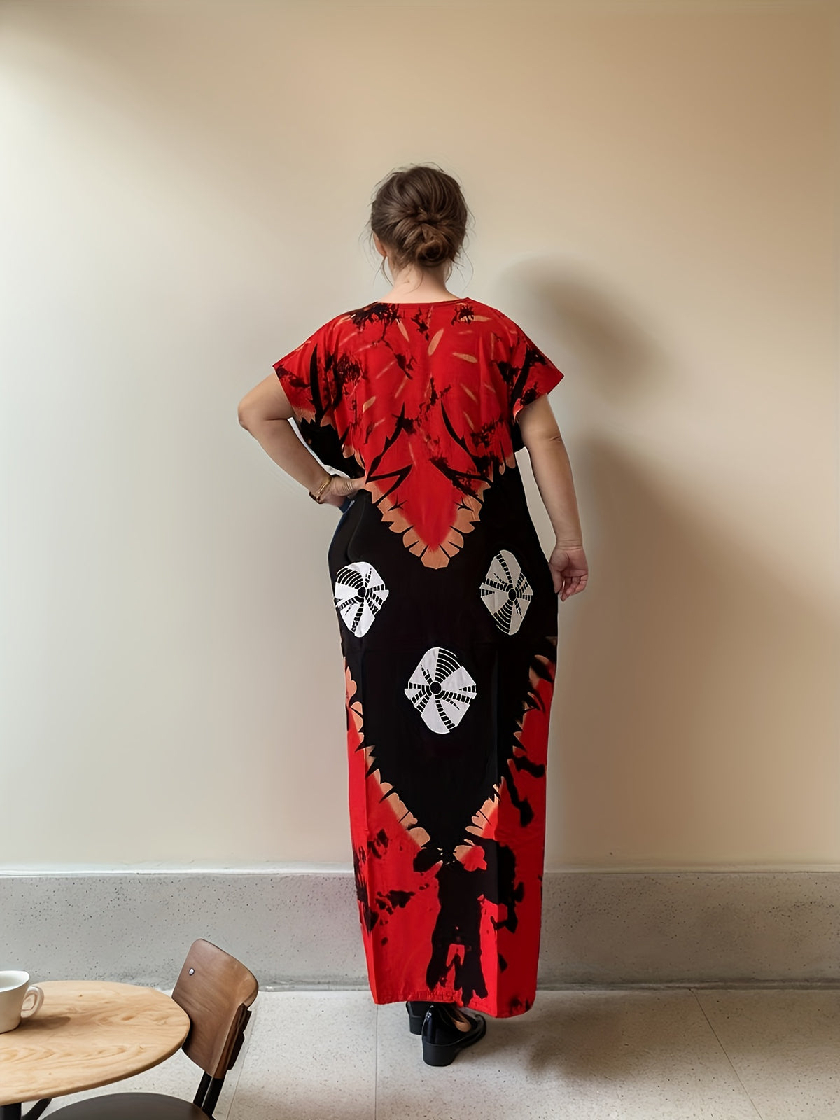 Kaftan Dress Women Floral Print Long Sleeve Embroidered Middle Eastern Ramadan Maxi Dress Straight Cut One Size