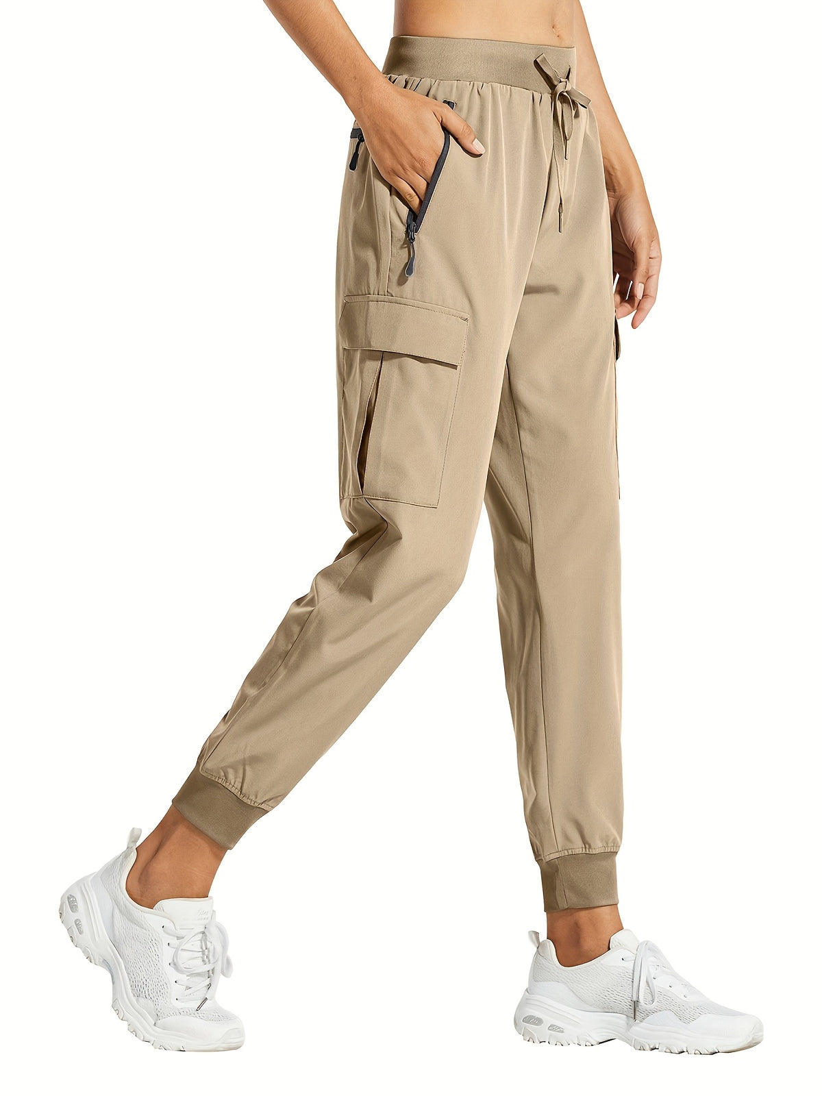 Women's Cargo Jogger Hiking Pants UPF 50+ Lightweight Quick Dry Outdoor Pants with Zippered Pockets - Drawstring Waist All Season