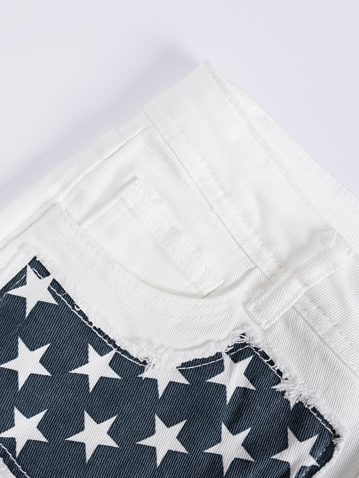 Retro Star Print Denim Shorts Women Low Waist White Washed Stripe Frayed Trim Hot Pants Casual Summer Y2K Cute Outfits