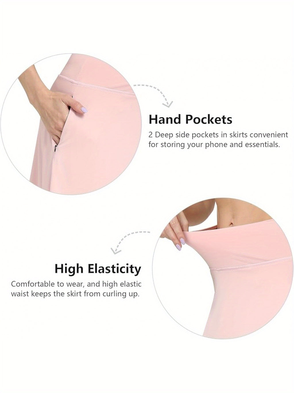 Women's Office Midi Skirt Built-in Shorts Hidden Drawstring Zip Pocket Business Casual Skirt with Shorts Lining Versatile Everyday