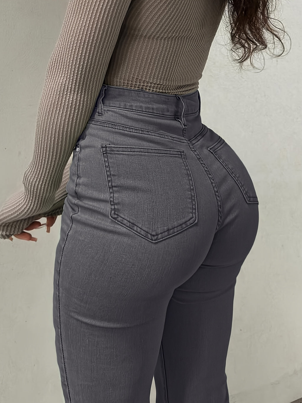 Women's Y2K Straight Leg Denim Pants High Elastic Vintage Street Style Solid Color Long Jeans Versatile Trendy Fashion Bottoms