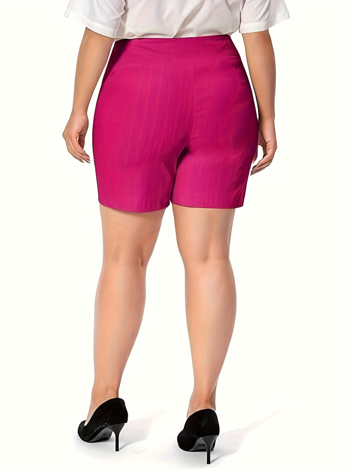 Women High Waist Stretchy Casual Summer Shorts Front Pockets Office Wear Solid Color Spring Fall Multi Colors