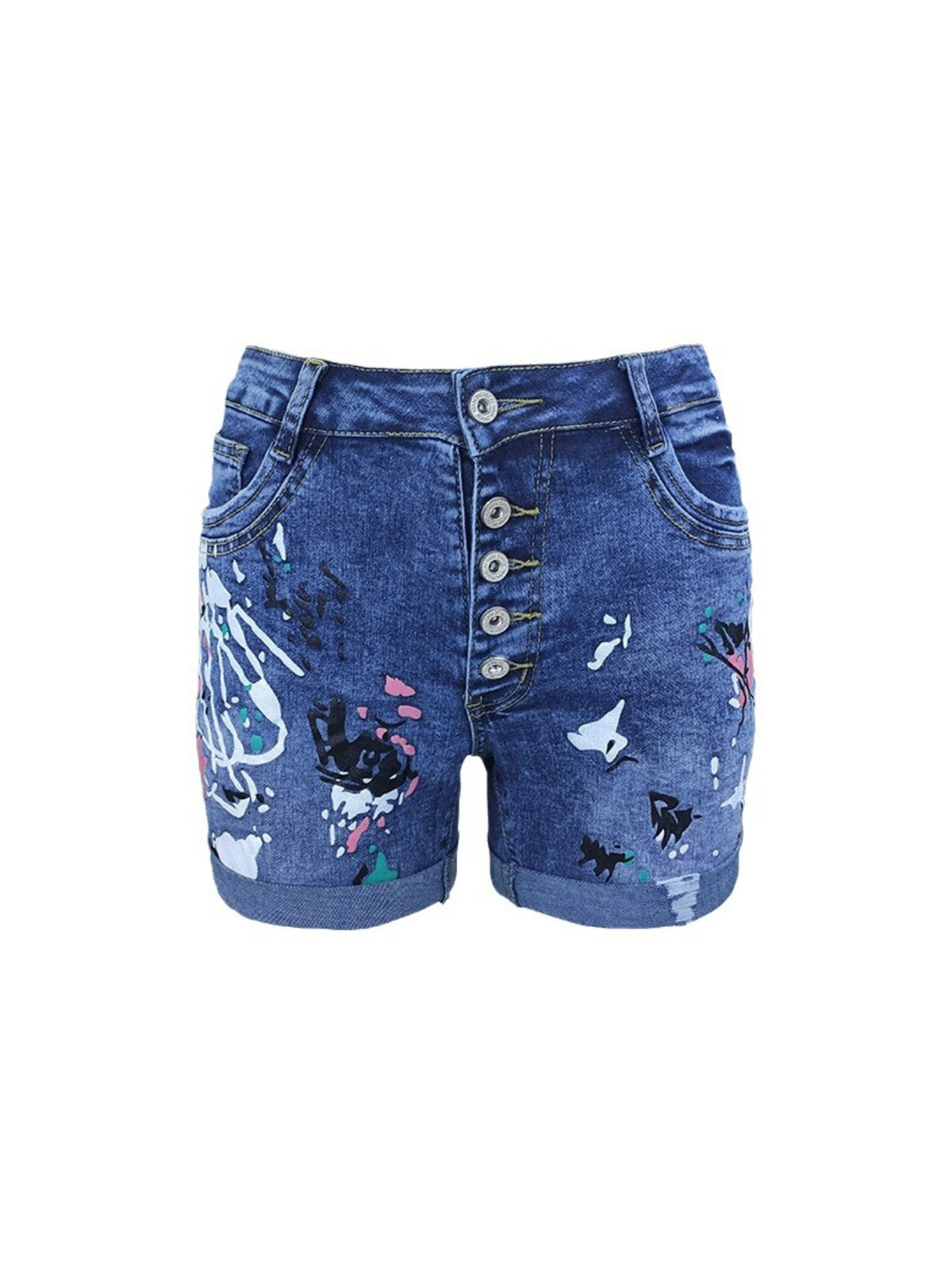 High Waist Slim Denim Shorts Women Button Fly Stretch Casual Summer Dark Blue Grey Light Blue S M L XL
