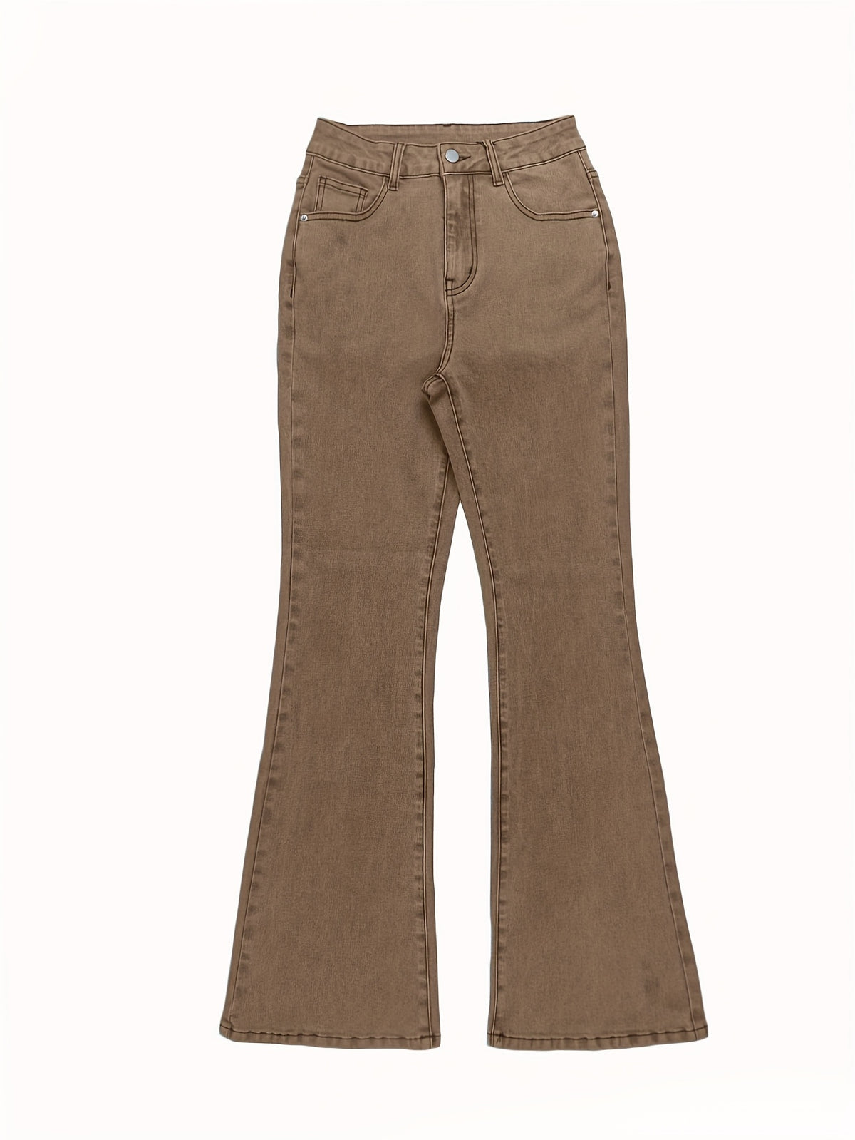 High Waist Stretch Flare Jeans Women Wide Leg Pants with Pockets – Solid Color Street Style, All-Season Comfortable Denim, Machine Washable