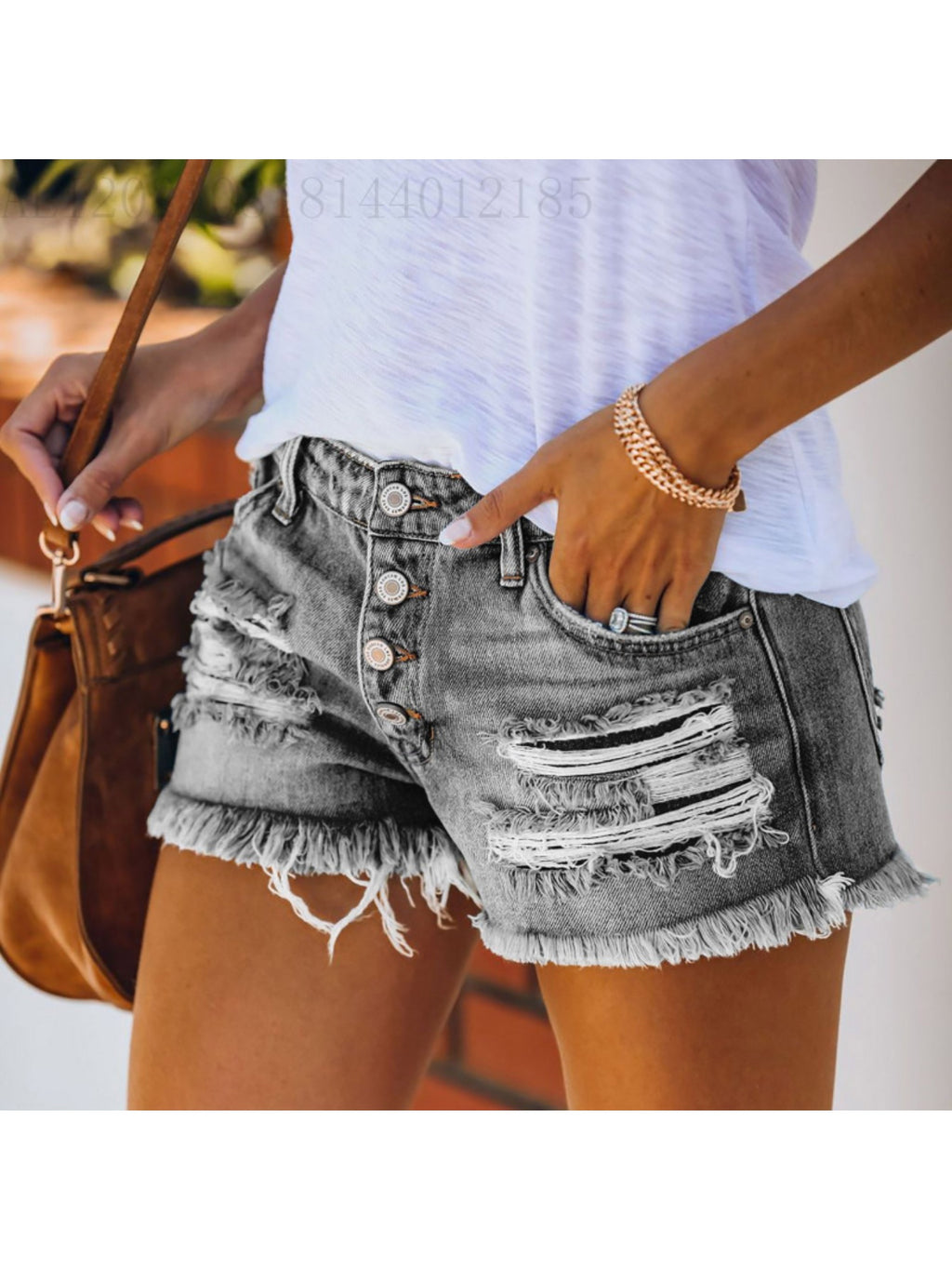 Ripped Denim Shorts for Women High Waist Distressed Raw Hem Stretch Vintage Casual Streetwear Short Jeans Blue Grey S-XXL