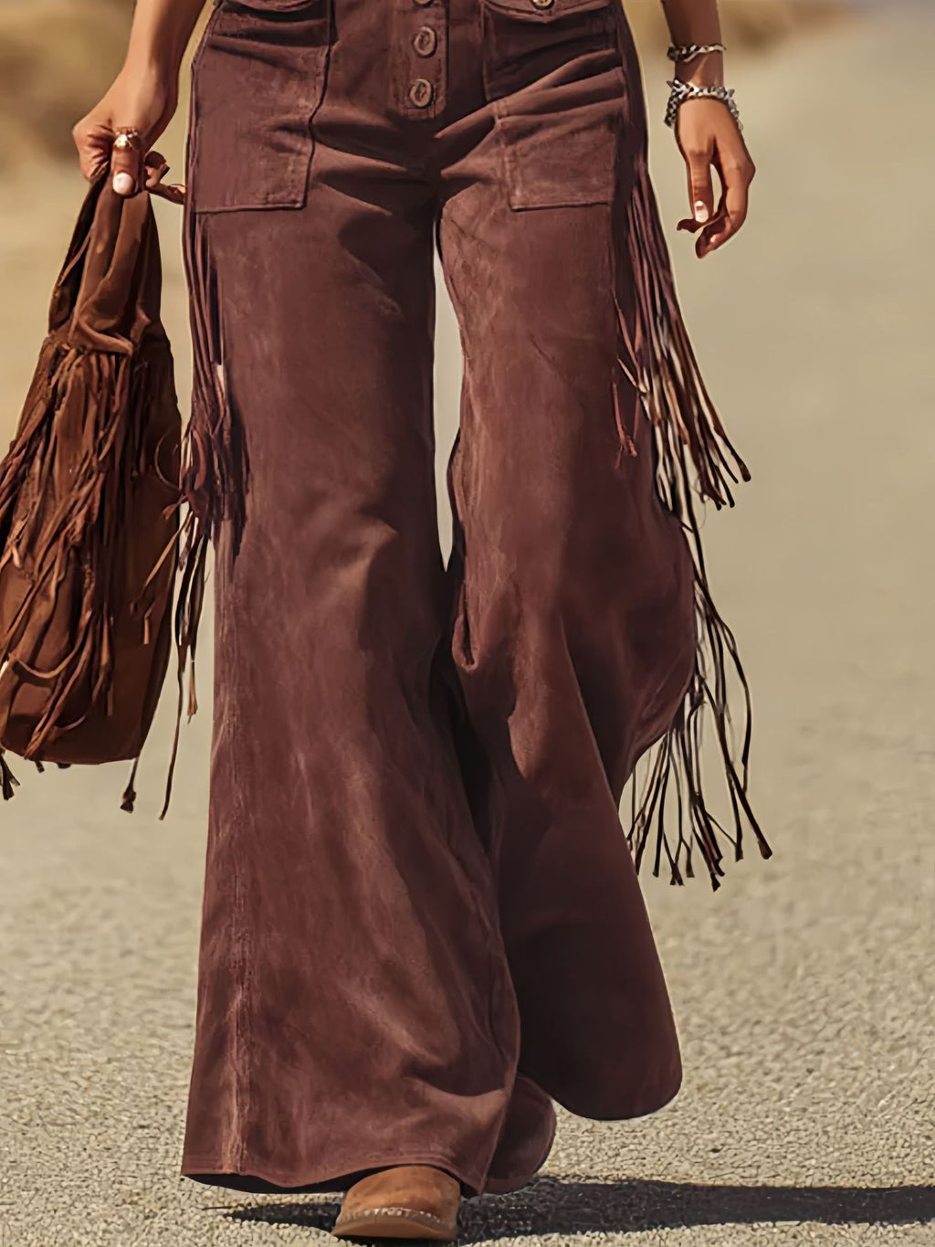 Vintage Fringe Overalls Women Wide Leg Loose Faux Suede Western Boho Festival Country Concert Halloween Costume Outfit