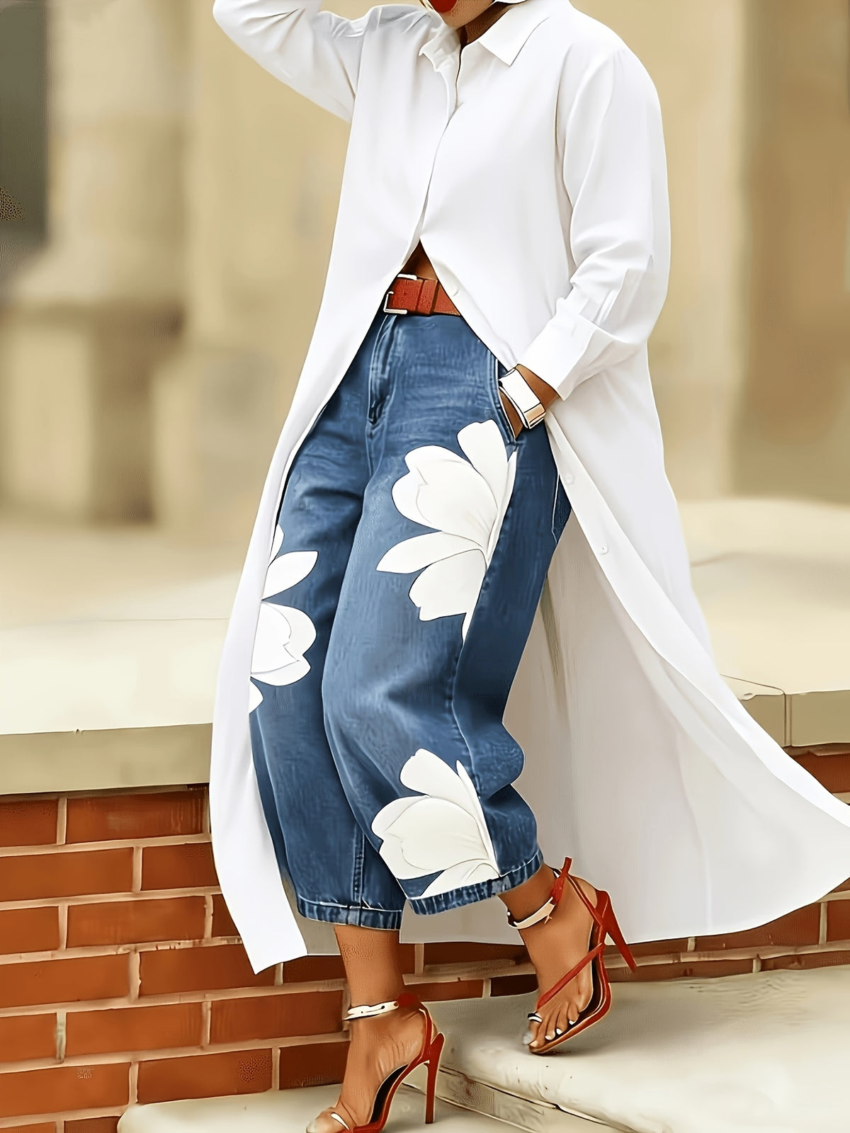 White Maxi Shirt Duster Women Long Sleeve Lapel Collar Open Front Loose Casual Layering Outerwear Cardigan Coat for Women