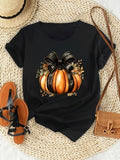 Black Casual Graphic Print T-Shirt Women Loose Round Neck Short Sleeve Versatile Top Everyday Party Casual Outing Comfortable Soft Knit S-XXL