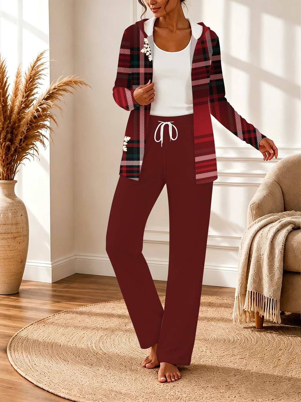 Color Block Hooded Cardigan Wide Leg Pants Lounge Set Women Casual Home Weekend Tracksuit Outfit S-XXL