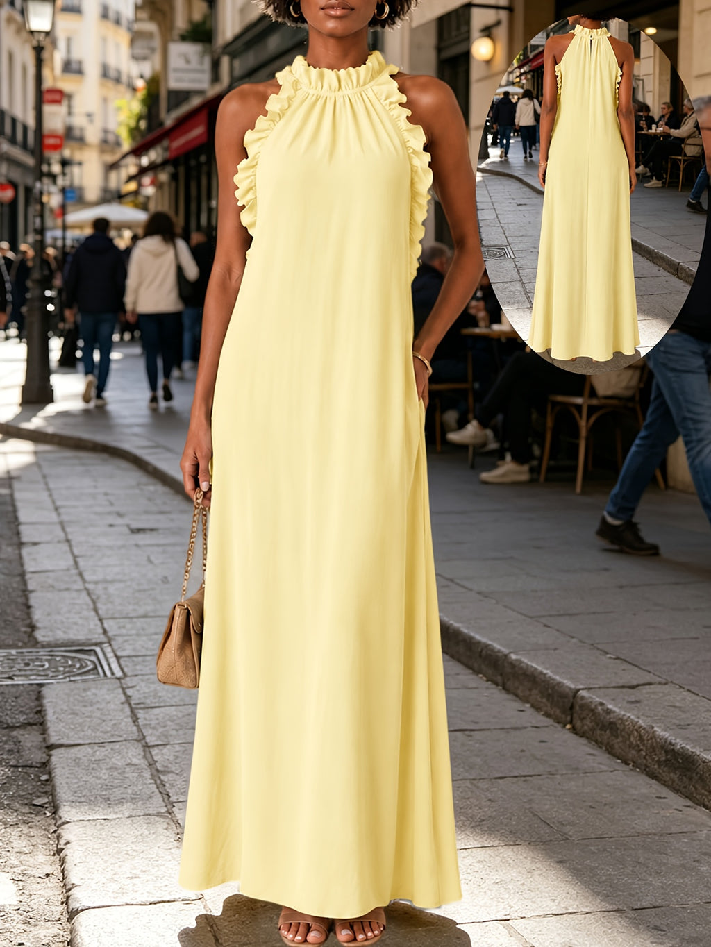 Halter Neck Sleeveless Dress Women Ruffle Leaf Edge Loose Casual Summer Vacation Dress | Mira Roam