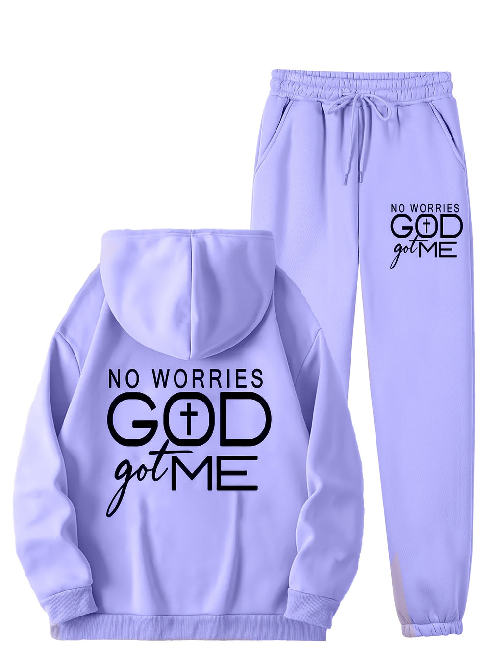 No Worries God Got Me Hoodie and Sweatpants Set Women 2 Piece Christian Jogger Tracksuit - Graphic Print Fall Loungewear Outfit