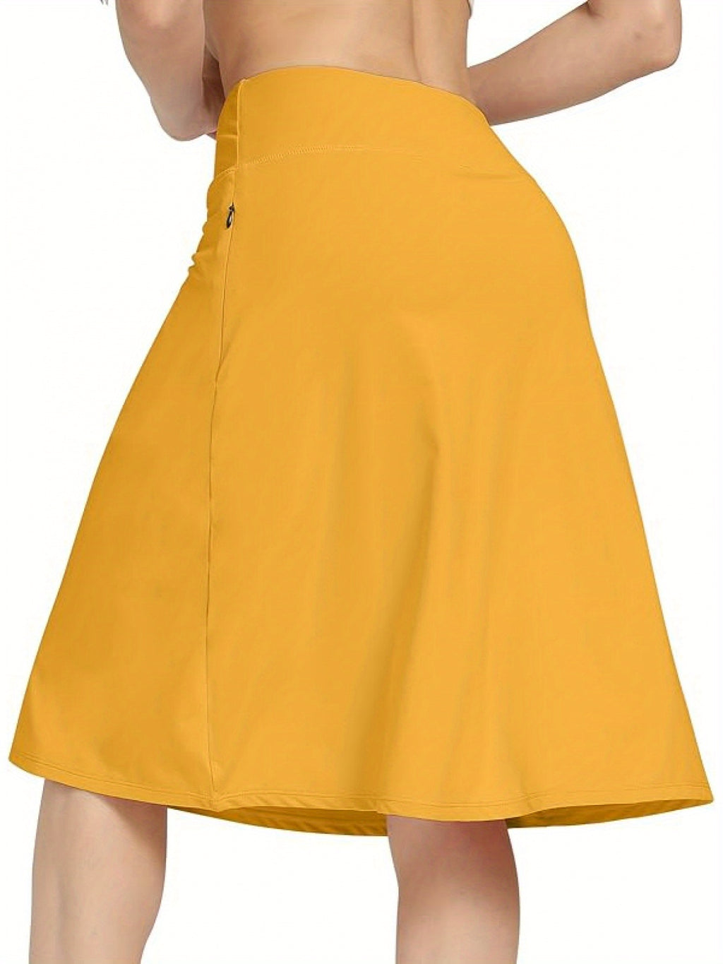 Women's Office Midi Skirt Built-in Shorts Hidden Drawstring Zip Pocket Business Casual Skirt with Shorts Lining Versatile Everyday